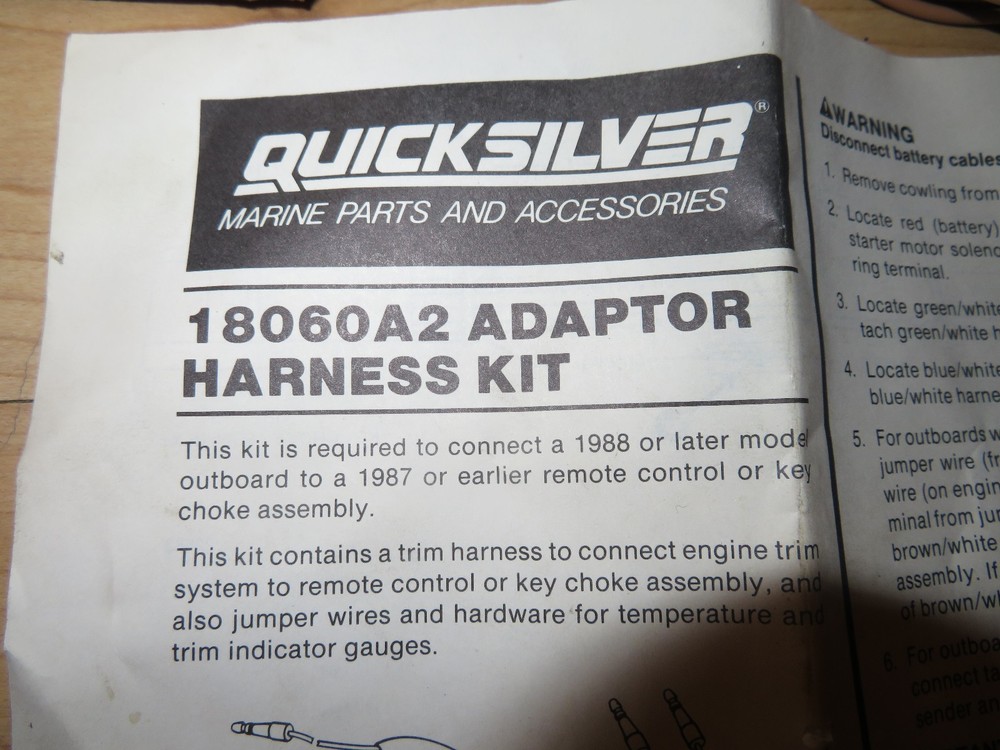 NOS Quicksilver Mercury Trim harness & Remote control harness Adapter Kit