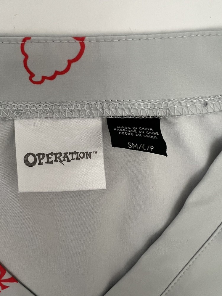 Hasbro Operation Scrub Top Size Small / Medium Gray Polyester Spandex Stretch