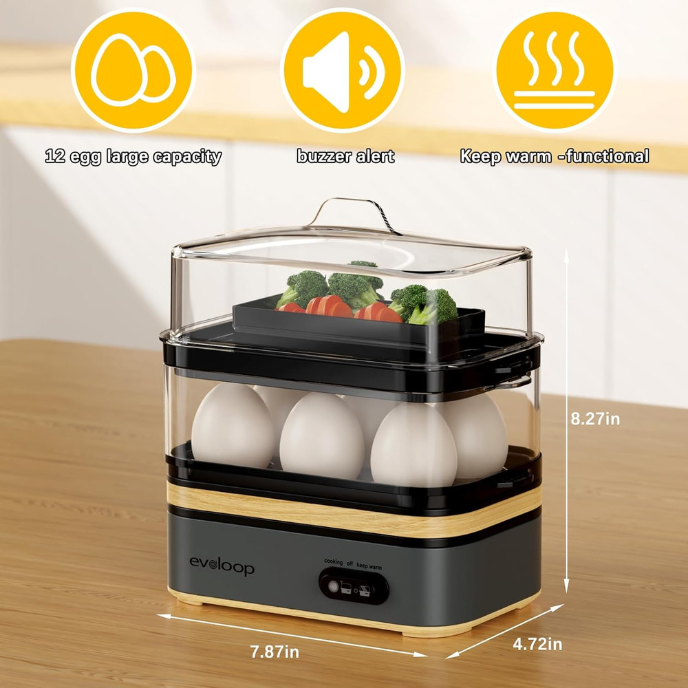 Rapid Egg Cooker Electric 12 Eggs Capacity, Soft, Medium, Hard Boiled, Poached,