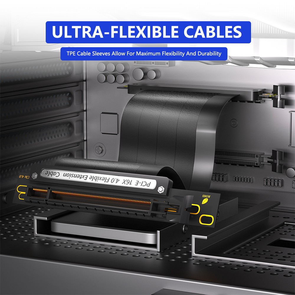 PCIE 4.0 Extension Cable, 16x Shielded High Speed GPU Riser Cable with PCIE Port