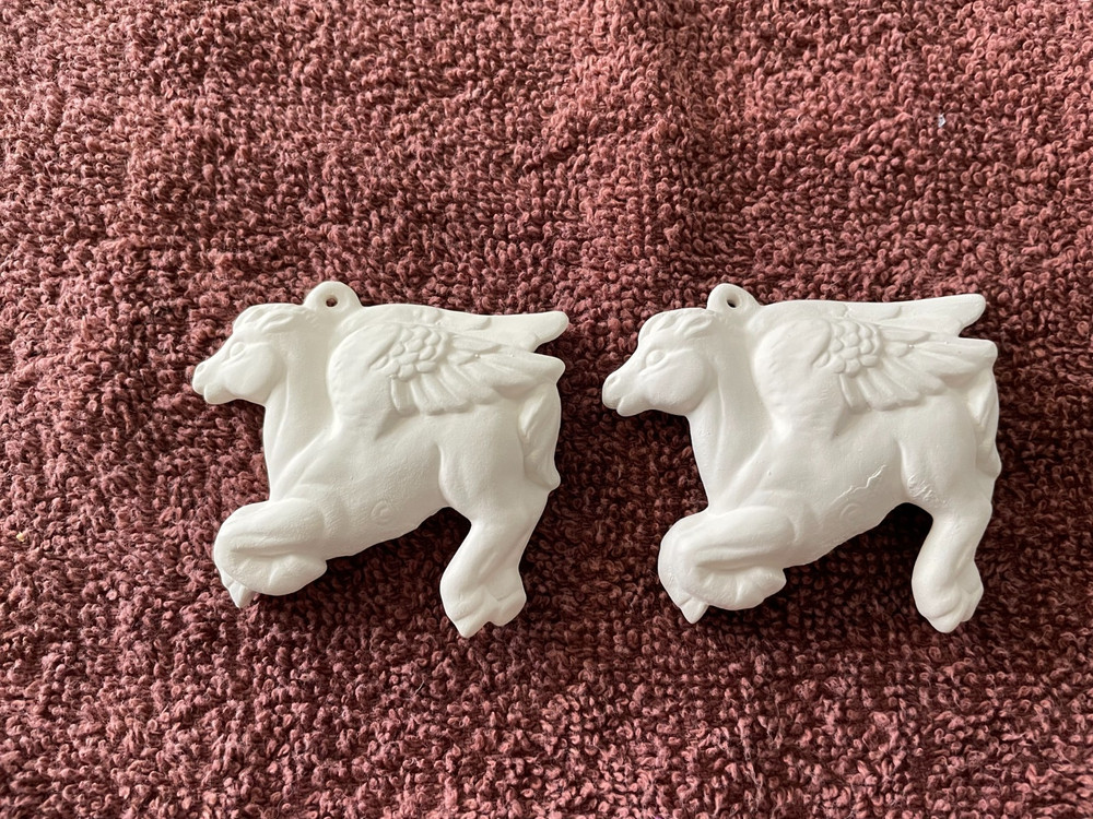 2 Pegasus  Ornaments Ceramic Bisque Ready-to-Paint*