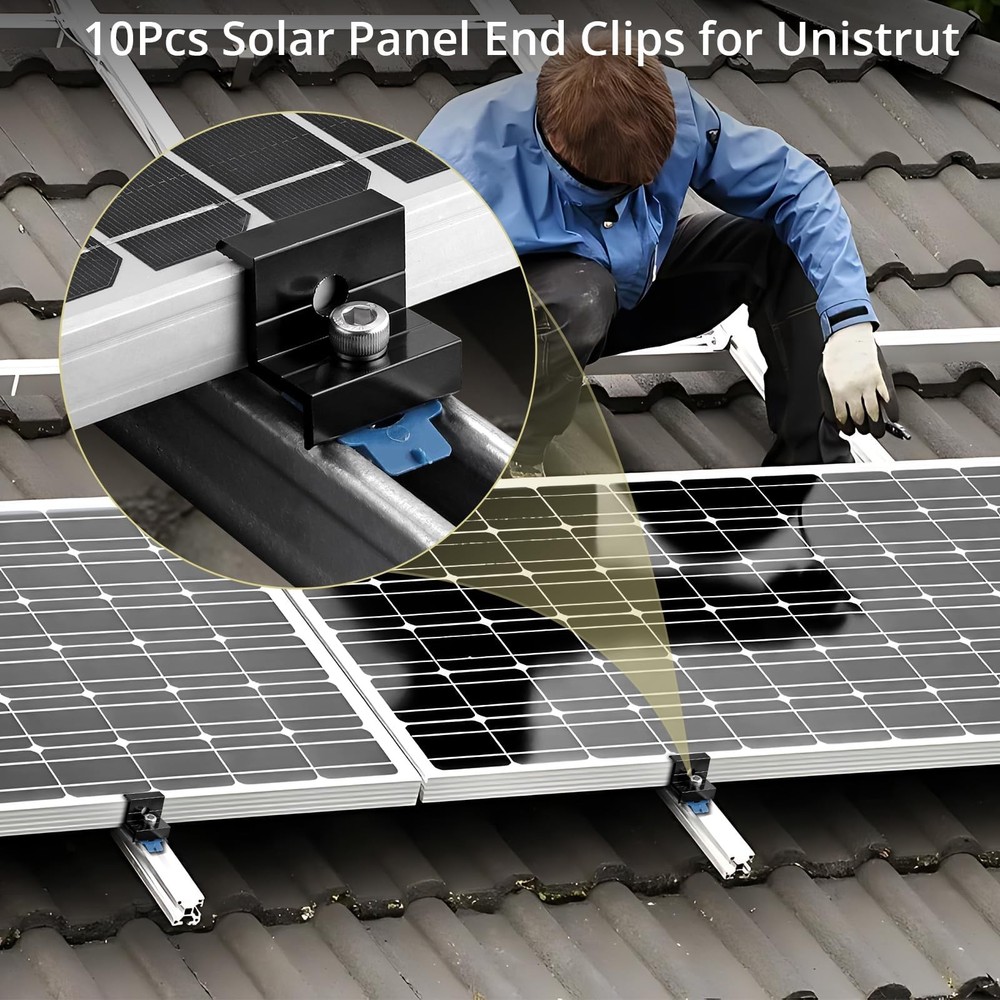 Anbte 10pcs Solar Panel End Clamp for 1.18"(30mm) & 1.38"(35mm), Black