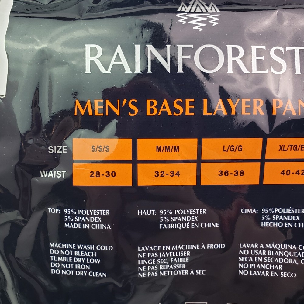 Rainforest Mens Size S 28-30 Charcoal Grey Base Layer Warm Pant RF8100