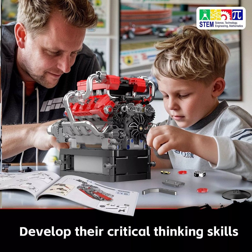 V8 Engine Motor Mechanical Engineering Model Building Block Gift Collection