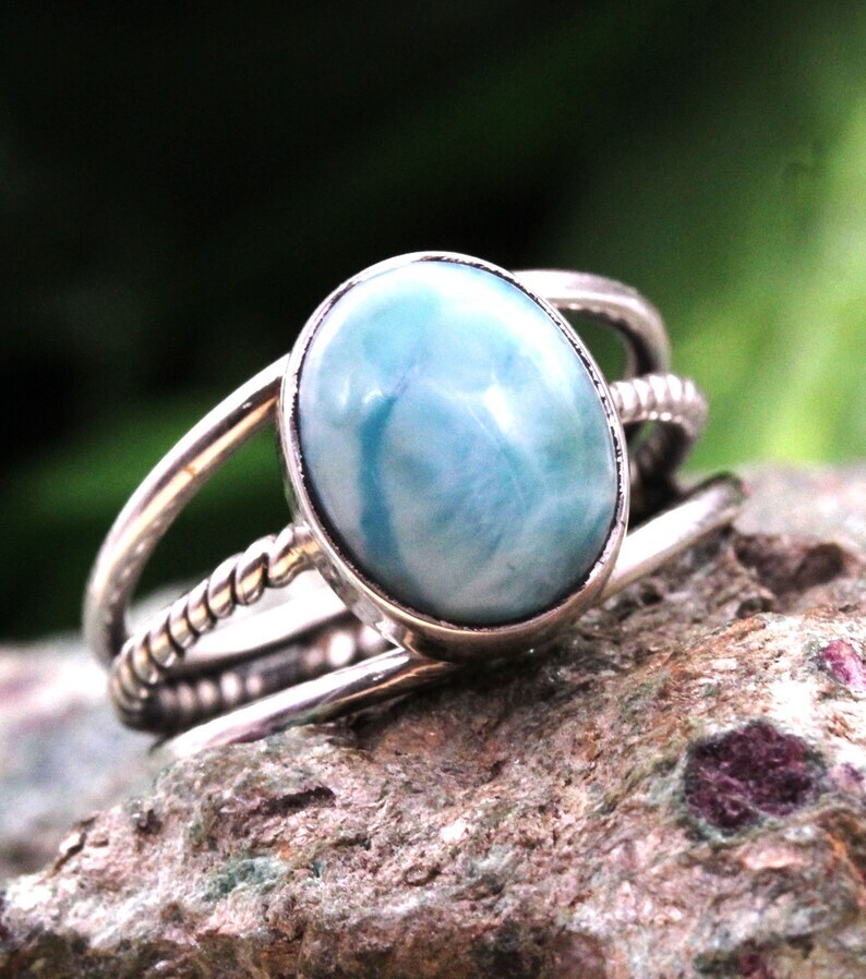 Larimar Ring 925 Sterling Silver Band &Statement Ring Handmade Ring All size
