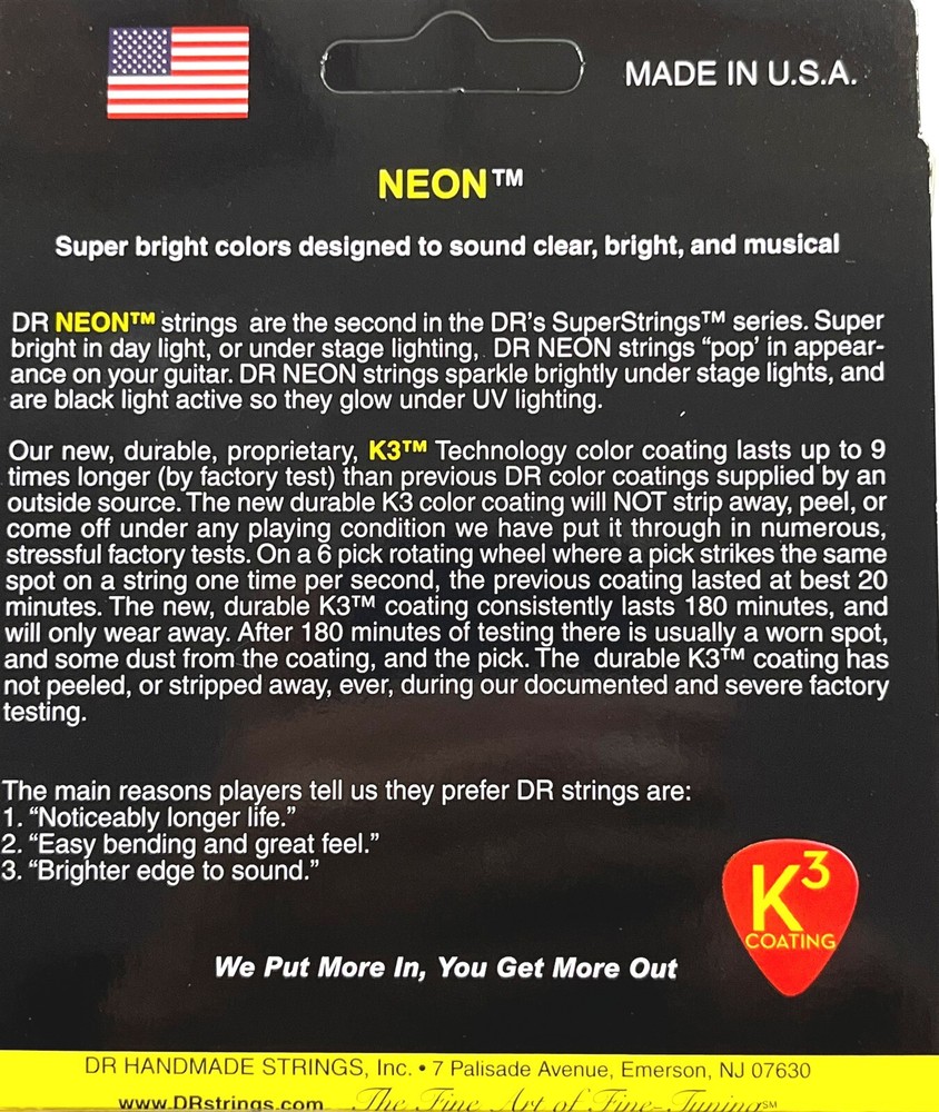 DR Strings Guitar Strings 3 Sets Electric Neon Yellow 10-46 Medium