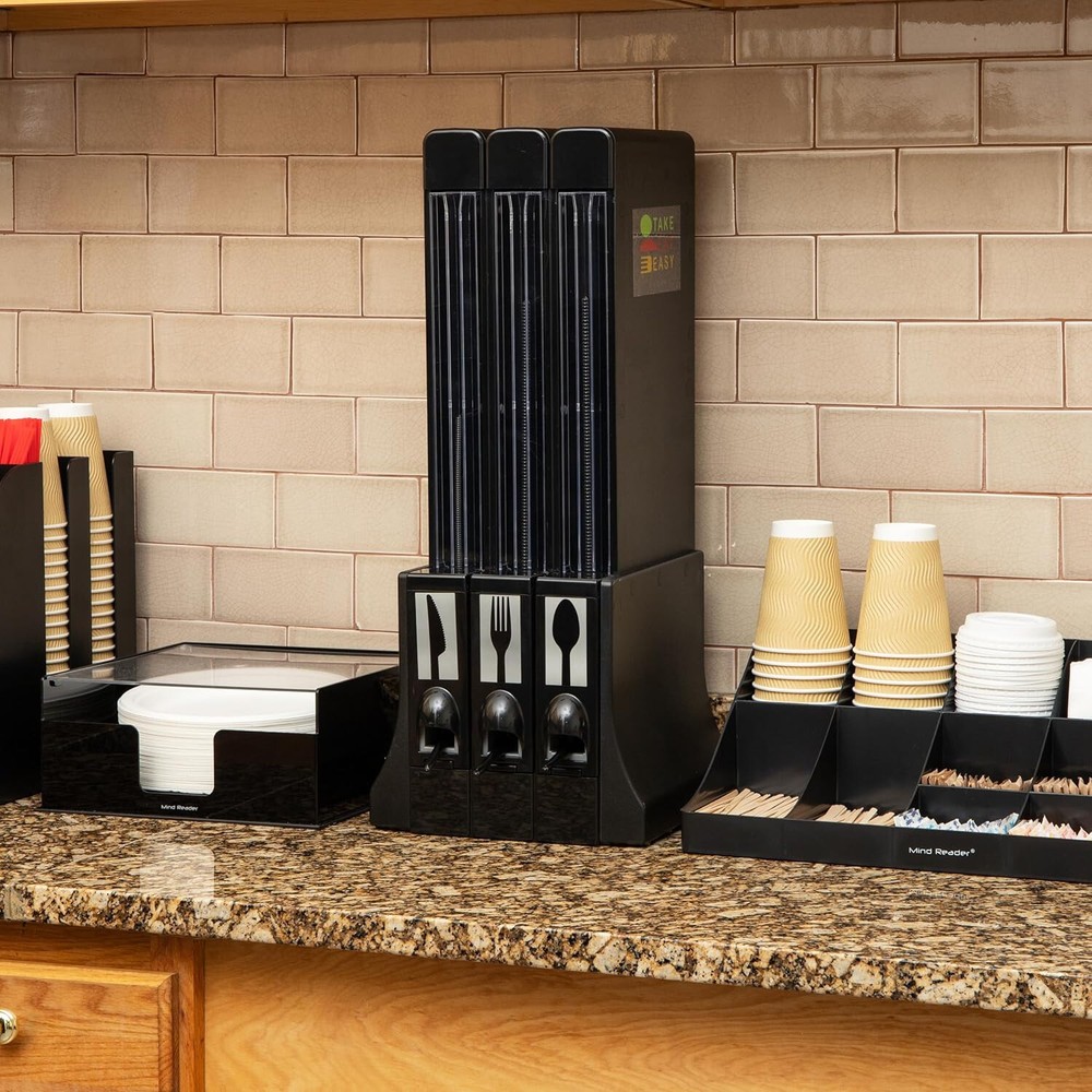 Mind Reader Utensil Plastic Fork Spoon Dispenser Silverware Organizer, Black