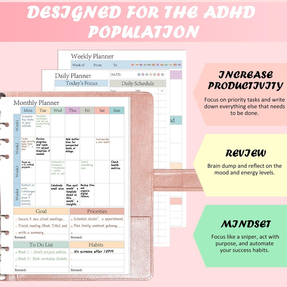 ADHD A5 Planner Refill Pages Inserts Daily Weekly A5-6 Hole, white