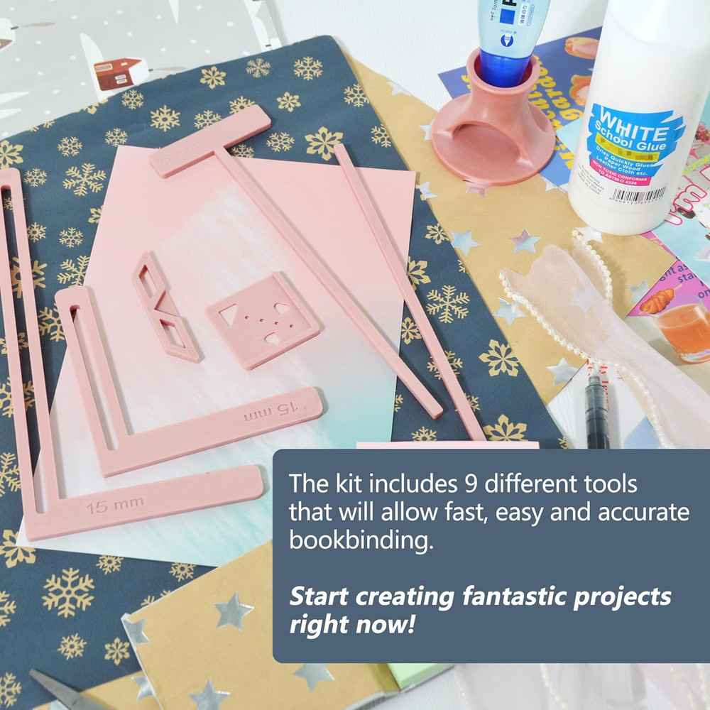 9Pcs Bookbinding Easy Scrapbooking Tool for Starter, Complete Great Stencils and