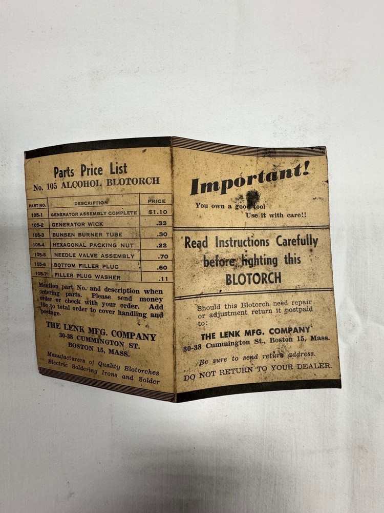 Vintage Lenk Alcohol Blotorch