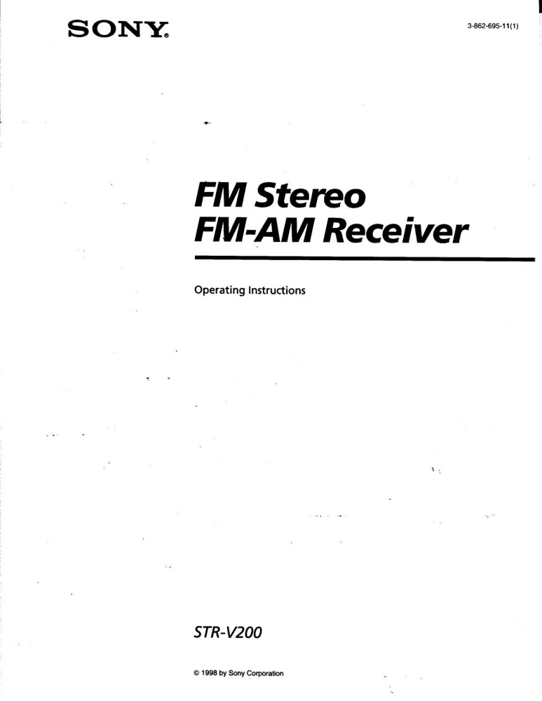 Sony STR-V200 AV Receiver Owners Manual