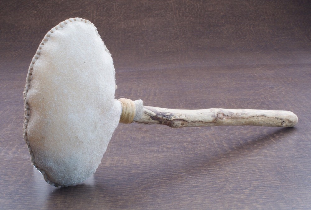 Deerskin Rattle Wood Handle Rawhide Wrap