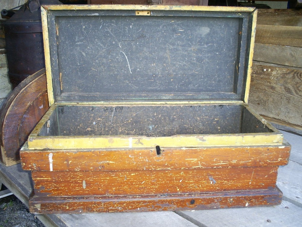 Antique Painted Chest Trunk Tool Box Primitive AAFA