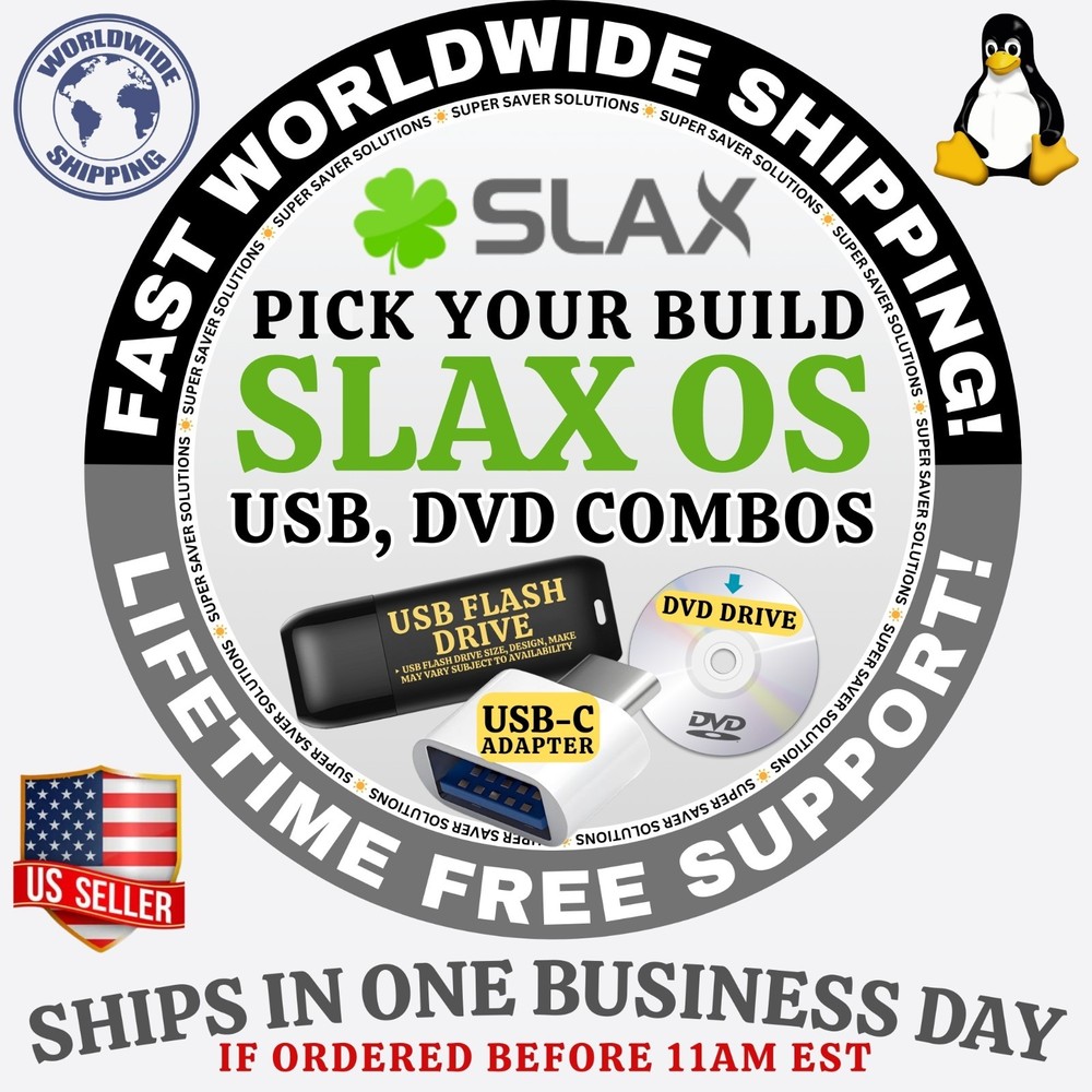 SLAX LINUX OS | ISO BUILD | DVD, USB + COMBOS | FAST SHIPPING