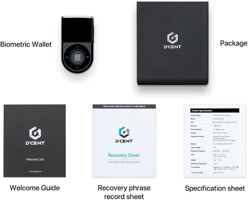 D'CENT Hardware Wallet – Biometric Cold for Crypto with Black