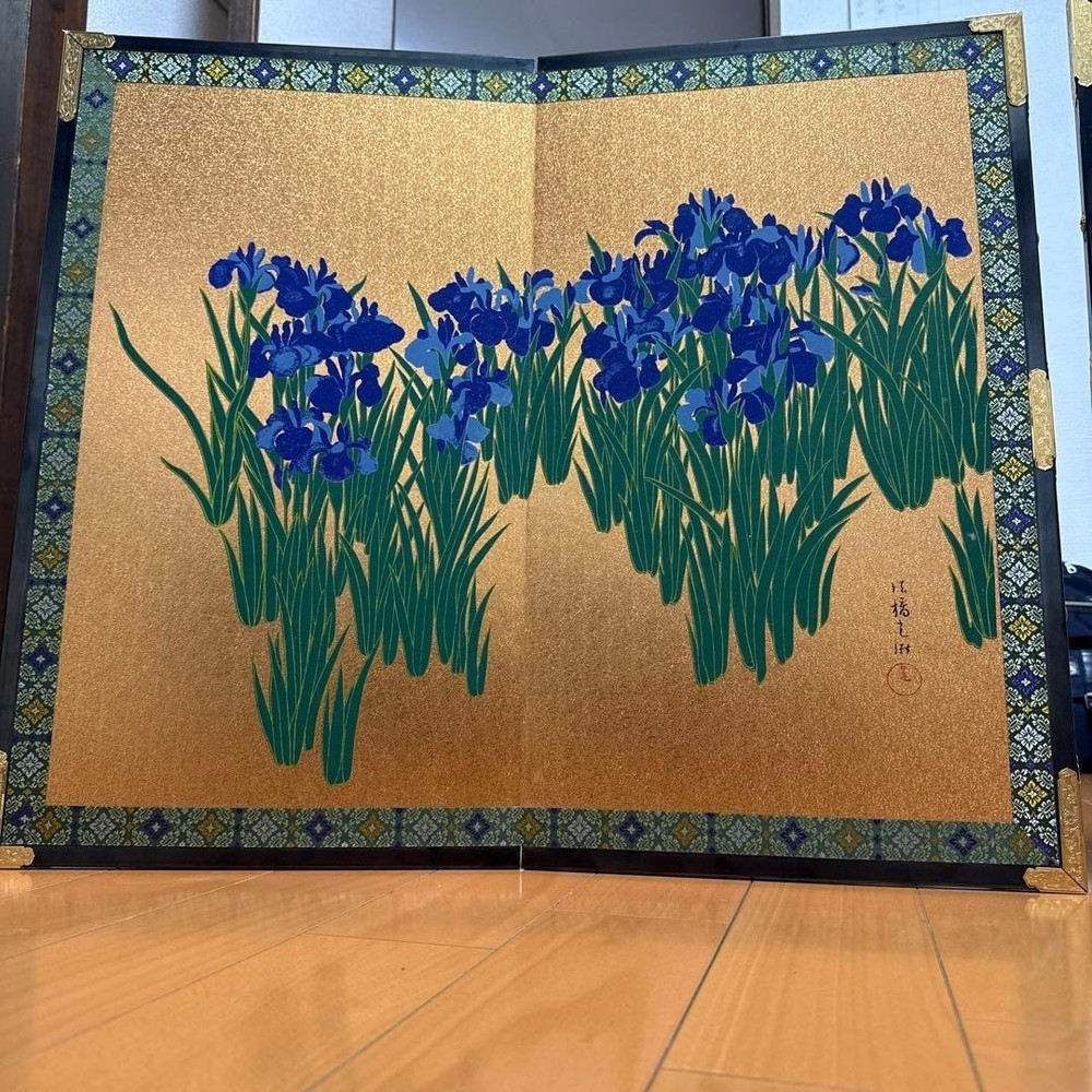 Japanese Antique 2 panel folding screen Byobu stand