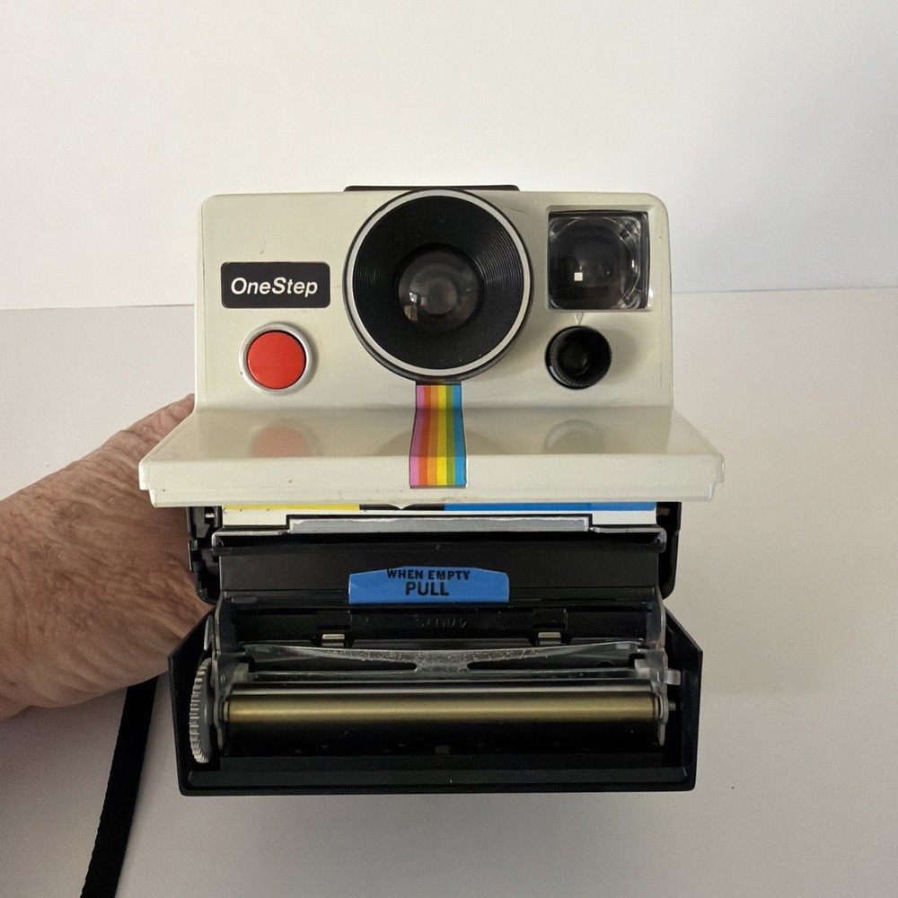 Polaroid One Step Land Camera Rainbow Stripe with Strap Vintage - Untested