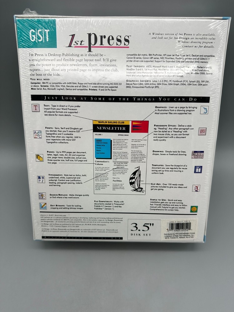 GST 1st Press Desktop Publishing Software 3.5" Diskette Windows NEW OLD STOCK!