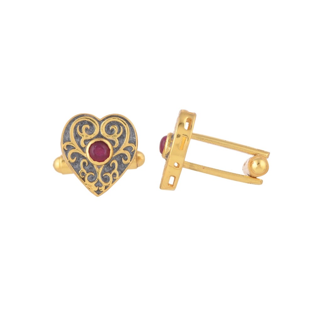 Ruby 14K Gold Plated Art Deco Enameled Cufflinks