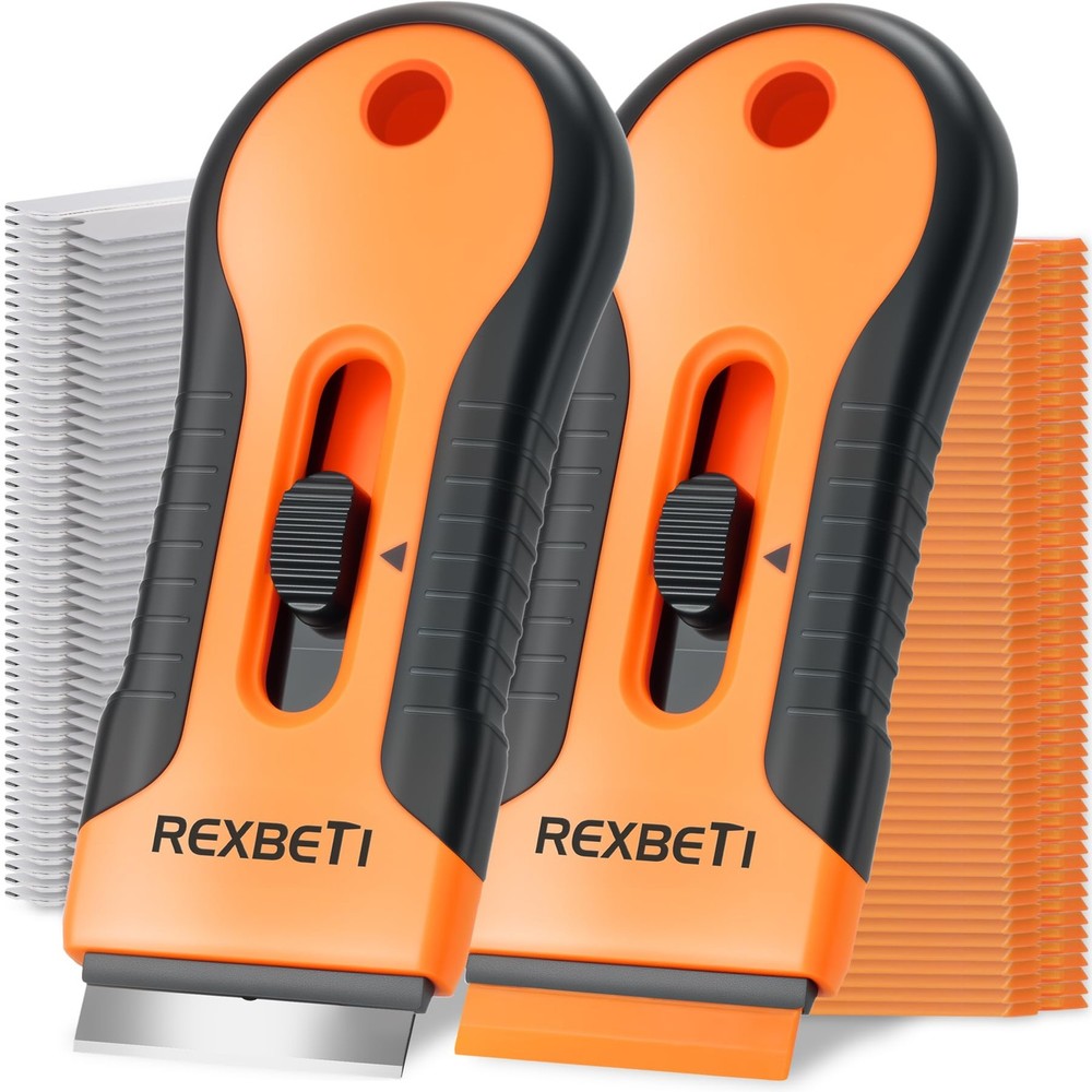 REXBETI Razor Blade Scraper Tool, 2 Pack Set 2 Pack, Orange