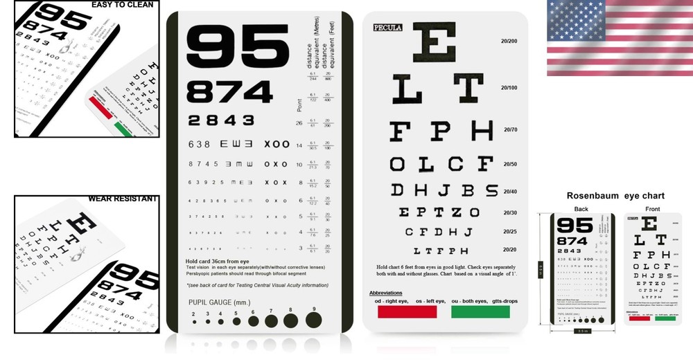 Compact Snellen & Rosenbaum Eye Chart for Efficient Vision Testing - Indoor Use