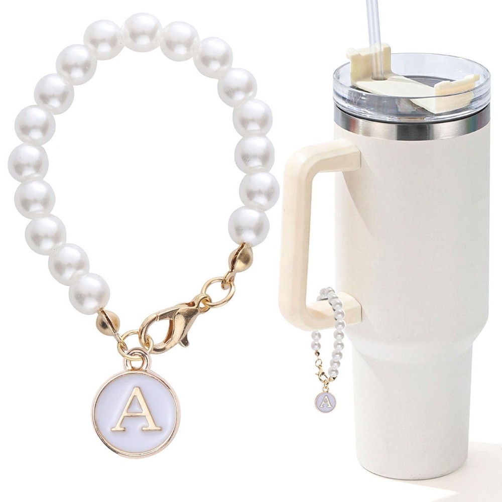 Letter Charm for Stanley Cup，Pearl Chain Accessories Stanley Cup Initial