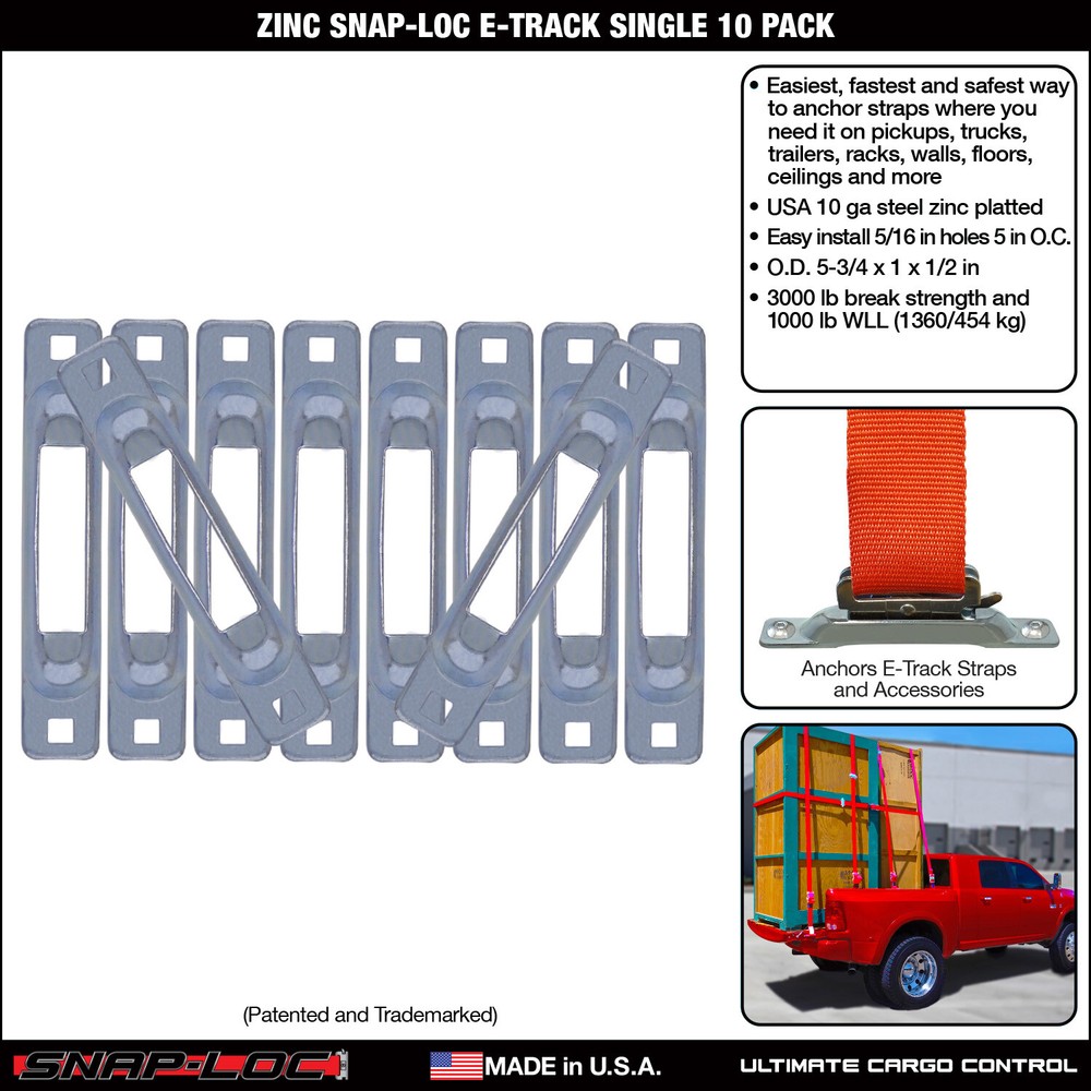 Snaplocs Zinc 10 Pack E-Track Single Strap Anchors SLSZ10