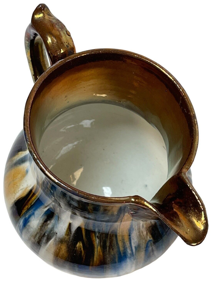 5.5" Mid 19th C British Marbleized Multicolor Copper Luster Pitcher Creamer