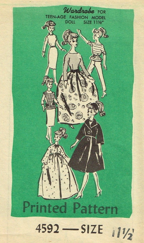 6 Barbie DOLL Sewing Patterns Size 11.5" Vintage Mail Order