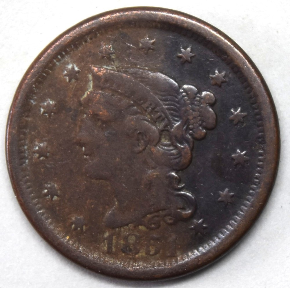 US 1851 One Cent Liberty Head Large Cent Coin