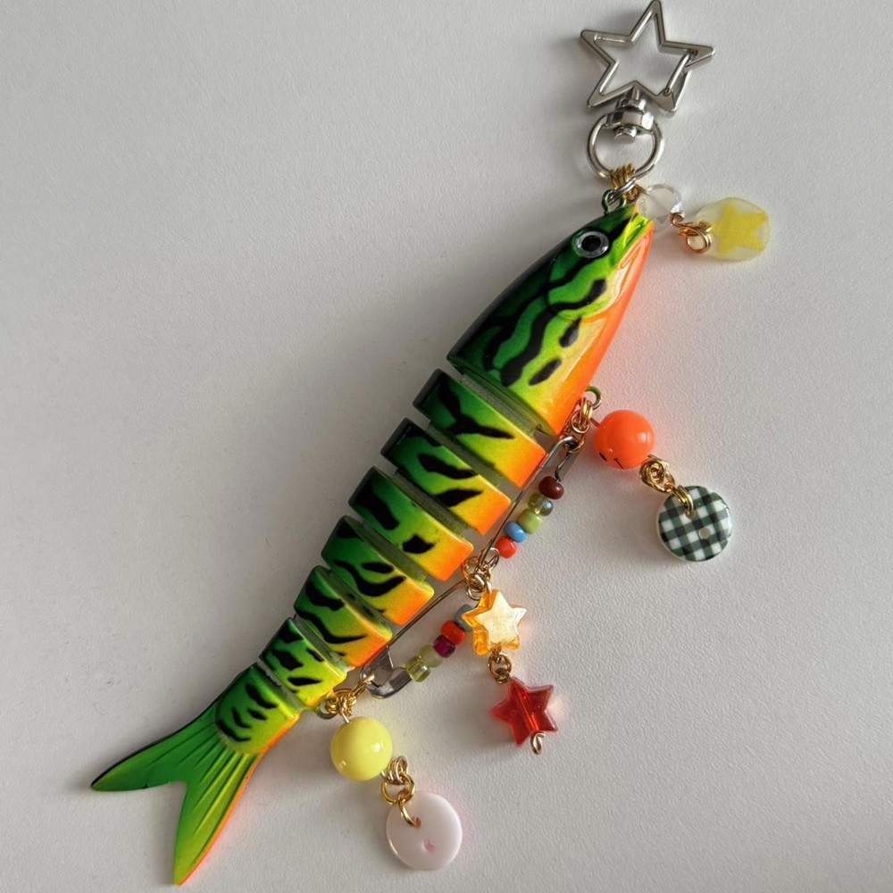 Handmade rainbow button and smiley face fish keychain 🐟🐠🐟🐡