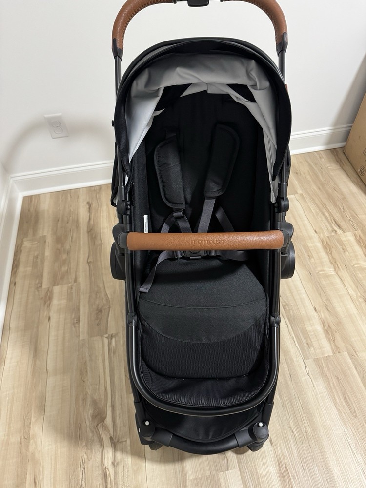 Mompush ultimate black stroller with bassinet attachment