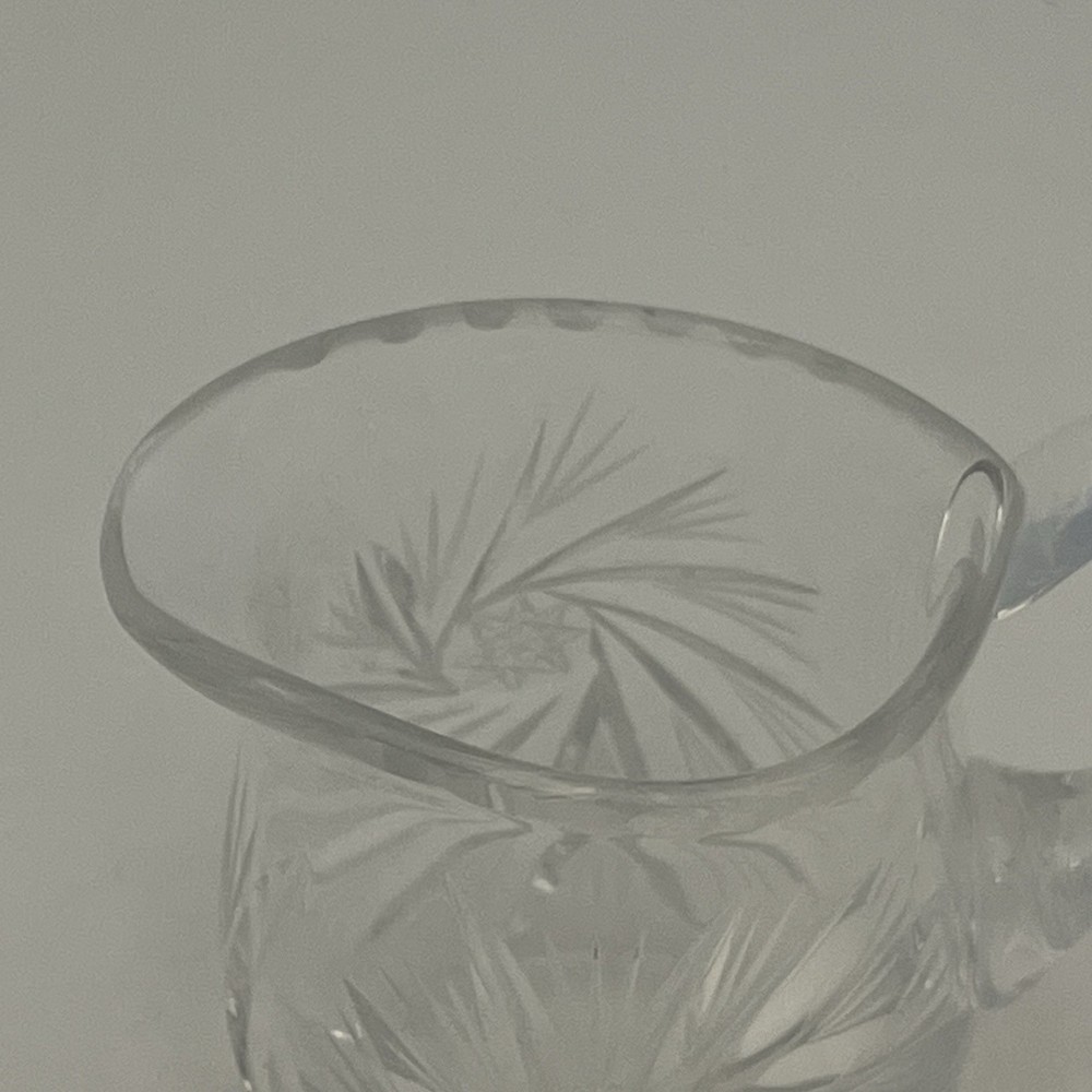 Small Unbranded Cut Crystal Creamer Pitcher Pinwheel Star Pattern Chip On Handle