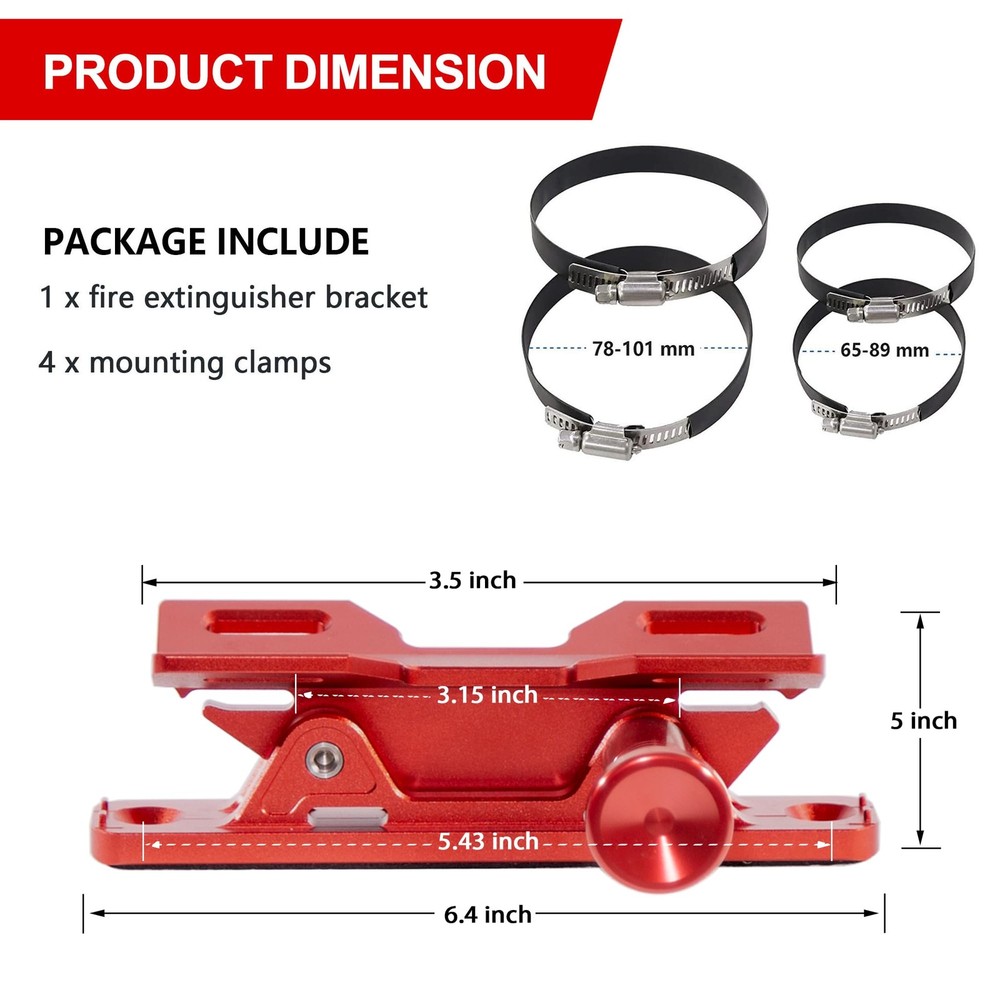 Quick Release Fire Extinguisher Mount - Aluminum Adjustable UTV Roll Bar Fire