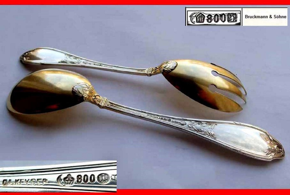 Pair, Salad Spoon + Salad Fork, KEYSER, Bruckmann, 800 Silver E349