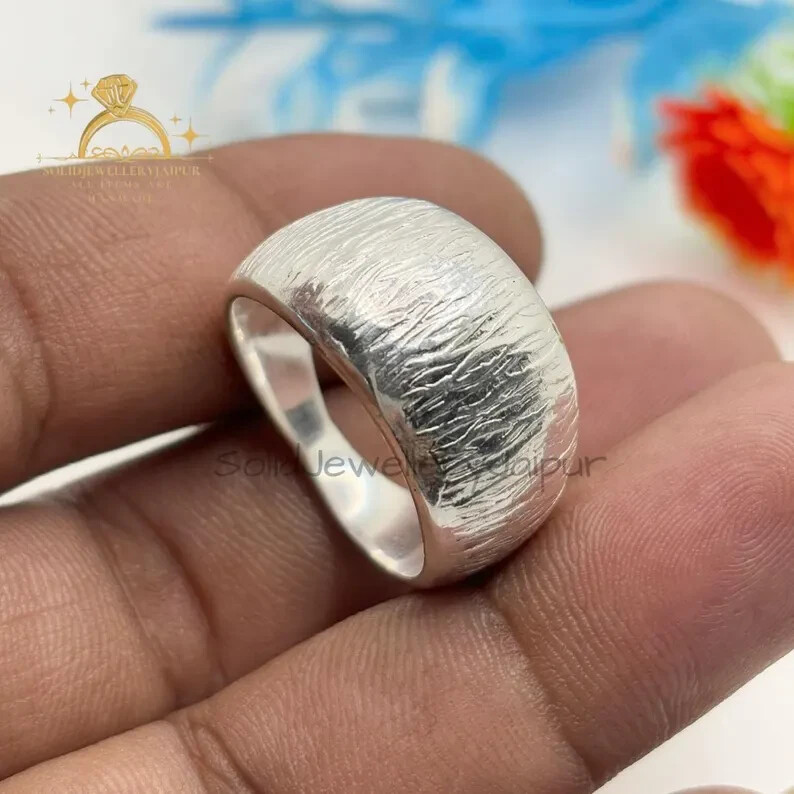 Tree Bark Ring Wood Textured Band Bark Textured Ring Solid 925 Silver Tree Bar