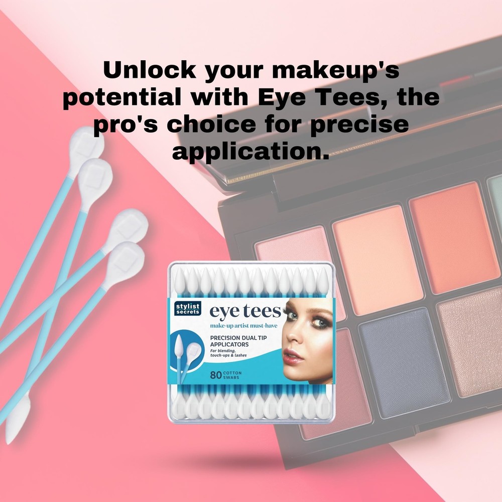 EYE TEES COTTON TIPS 80 Count (3 PACK) - Precision Makeup Applicator, Double-...