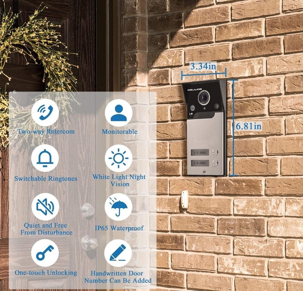 New Wired Video Intercom System, 7" Ring Video Doorbell, See Description Below