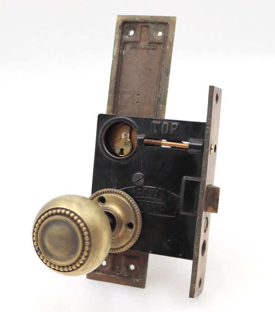 Vintage Solid Brass Beaded Entry Door Knob Set