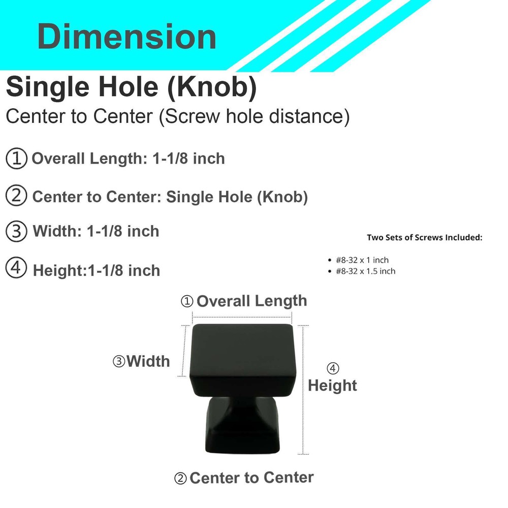 Square Matte Black Solid Cabinet Handles Pulls Knobs Kitchen Bathroom Drawer