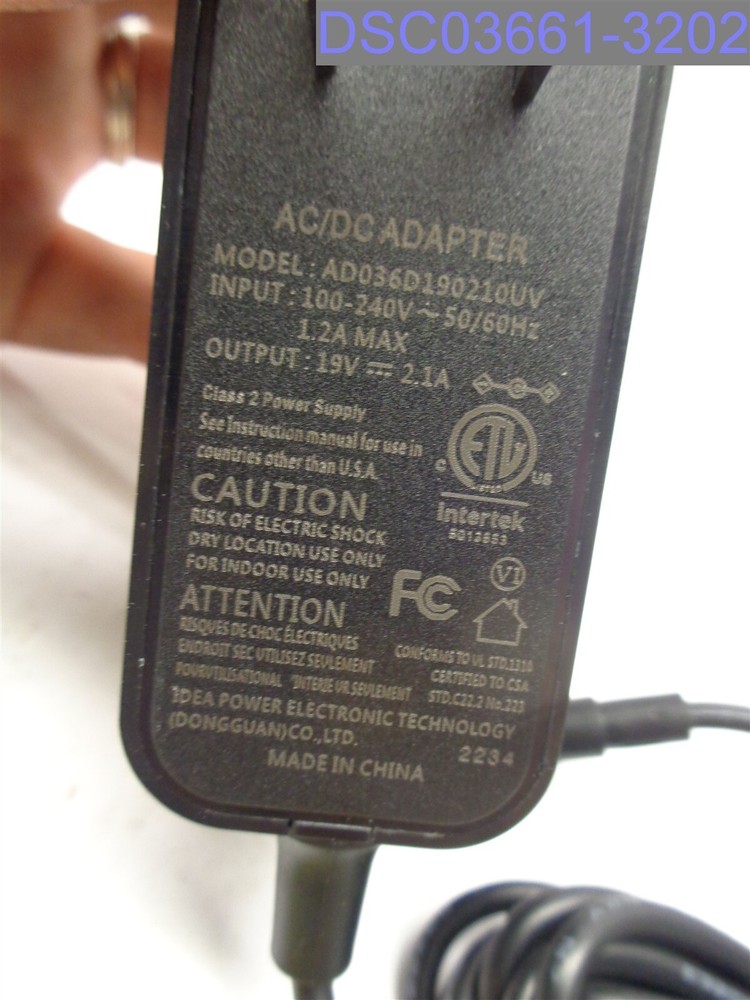 AC/DC Adapter Cord Model #AD036D190210UV Input 100V-240V