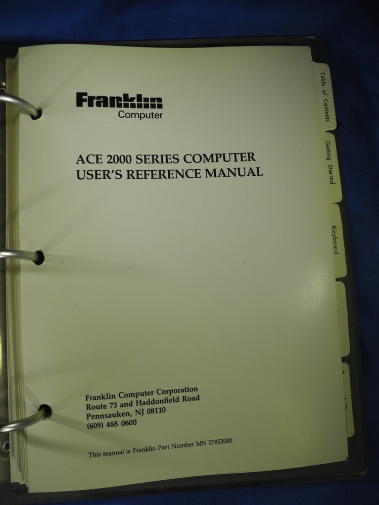 Vintage Computer Franklin ACE 2000, 2100, 2200 User Reference Manual