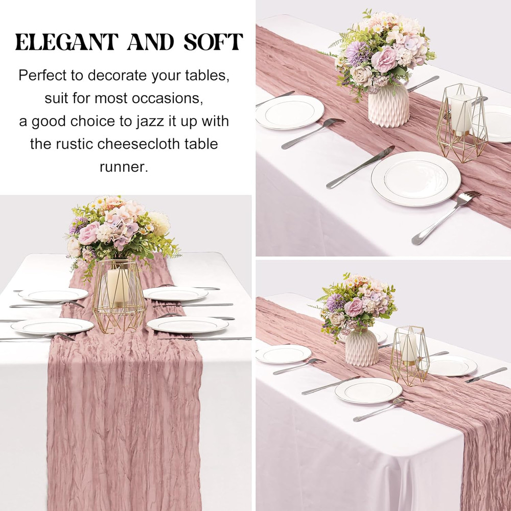 Dusty Pink 10FT Cheesecloth Table Runner Boho Gauze Fabric Table Runner Rustic S