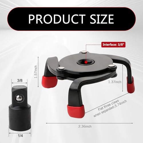 Car Filter Wrench, 3-Claw Adjustable Oil Filter Wrench Tool with Variable