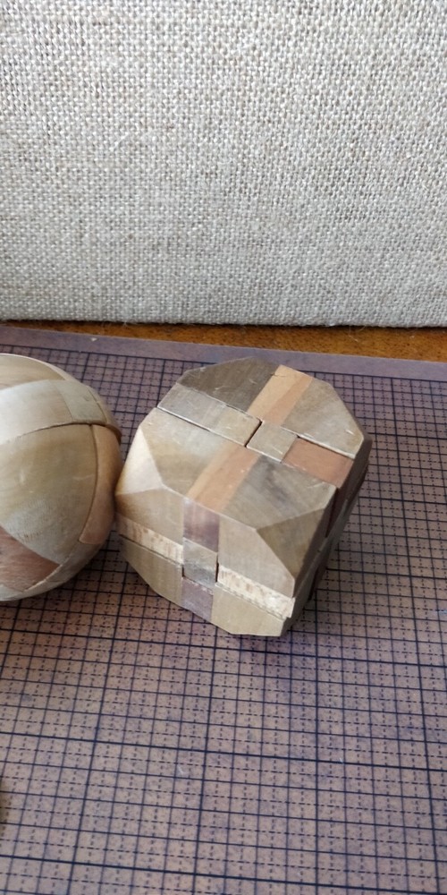 3 Wooden Puzzle Brain Teasers - Cube, Sphere, Rounded cube