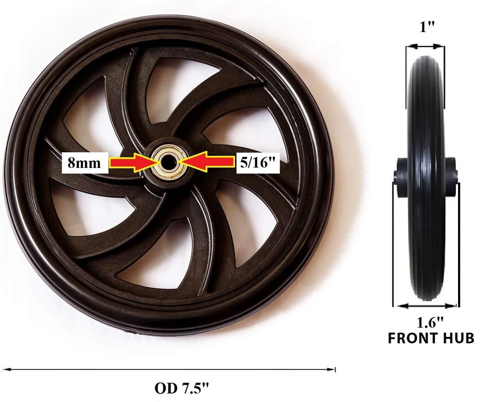 Walker Rollator Replacement 7.5" Wheels Black (1pis) (FRONT 1)