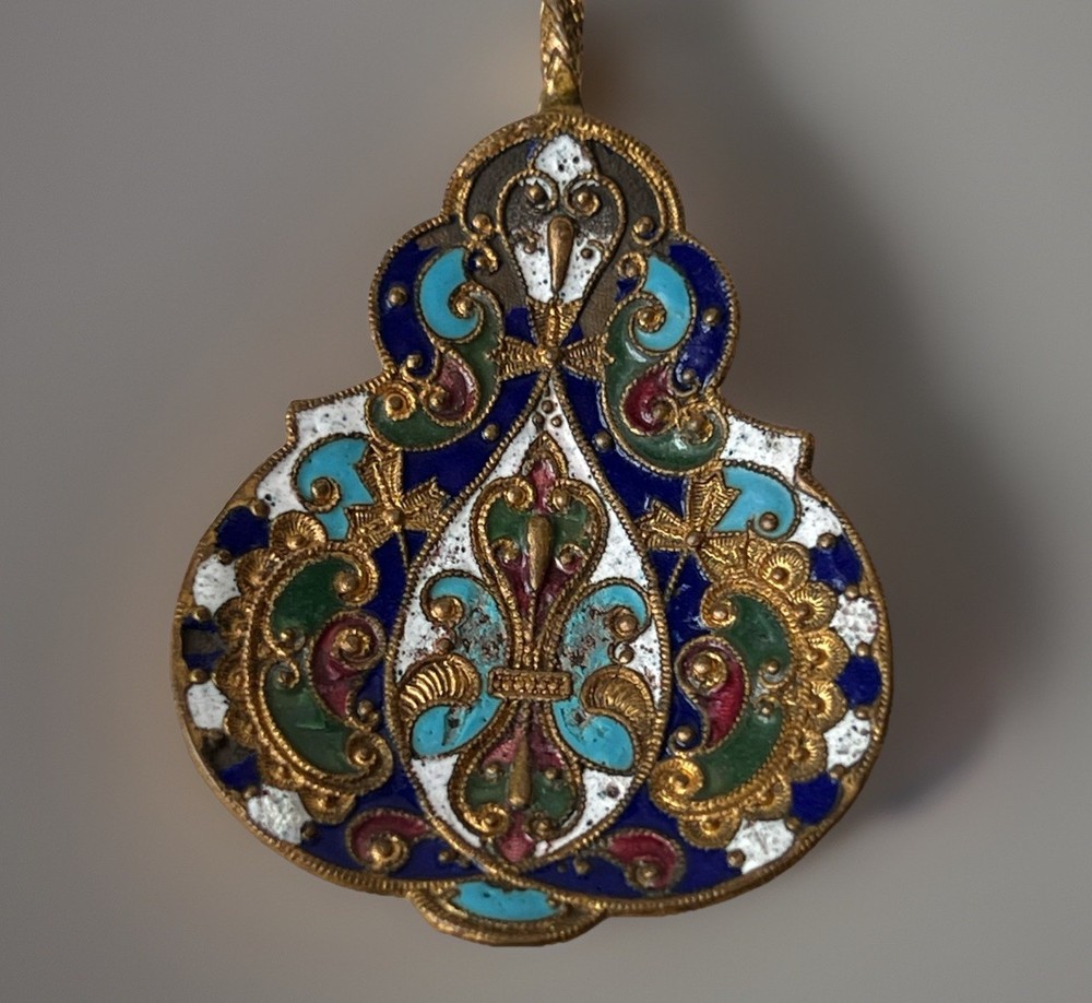 French Champleve Enameled 3 Piece Spoon Set