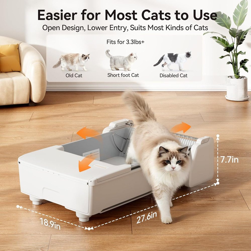 Automatic Litter Box, Self Cleaning Cat Litter Box with App Control, Open Top Ca