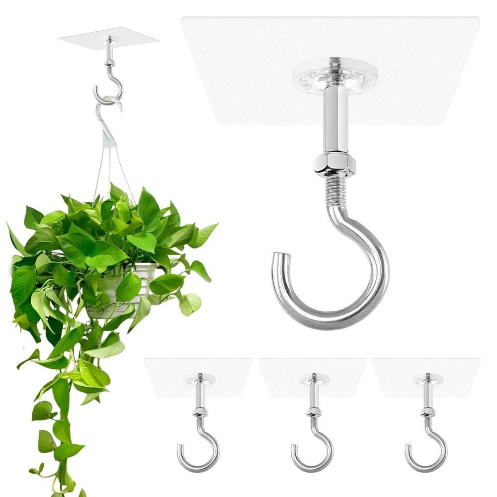 4 Pack Adhesive Ceiling Hooks, 30lbs Heavy Duty Ceiling Hooks for Hanging Pla...