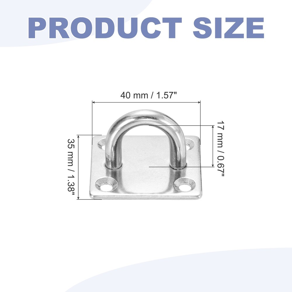 2Pcs M6 Eyelet Bracket Set Square Hook Plate and Hook, Silver